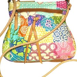 Fossil Vintage Multi-Color Floral Leather Credit Card Zip Cross Body Messenger
