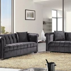 Kayla Velvet Grey Living Room Set


