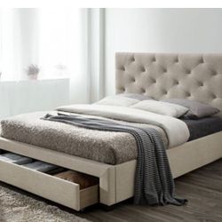Brand New Beige Queen Size Storage Bed Frame (Available In California & Eastern King)