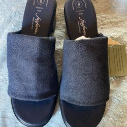 FANFARES SOFT DENIM STRETCH KNIT HIGH HEEL SLIDES LADIES SIZE 8 ~ NEW WITH TAGS