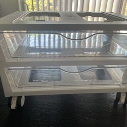 2Tier Rolling Cart with Drawers, Clear Plastic Drawers with Removable Dividers