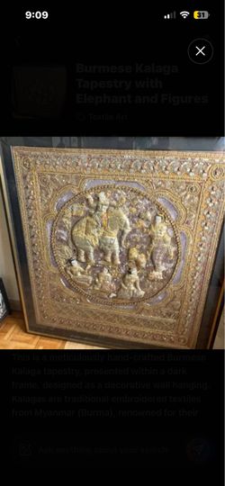Burmese Kalaga Tapestry with elephant and figures