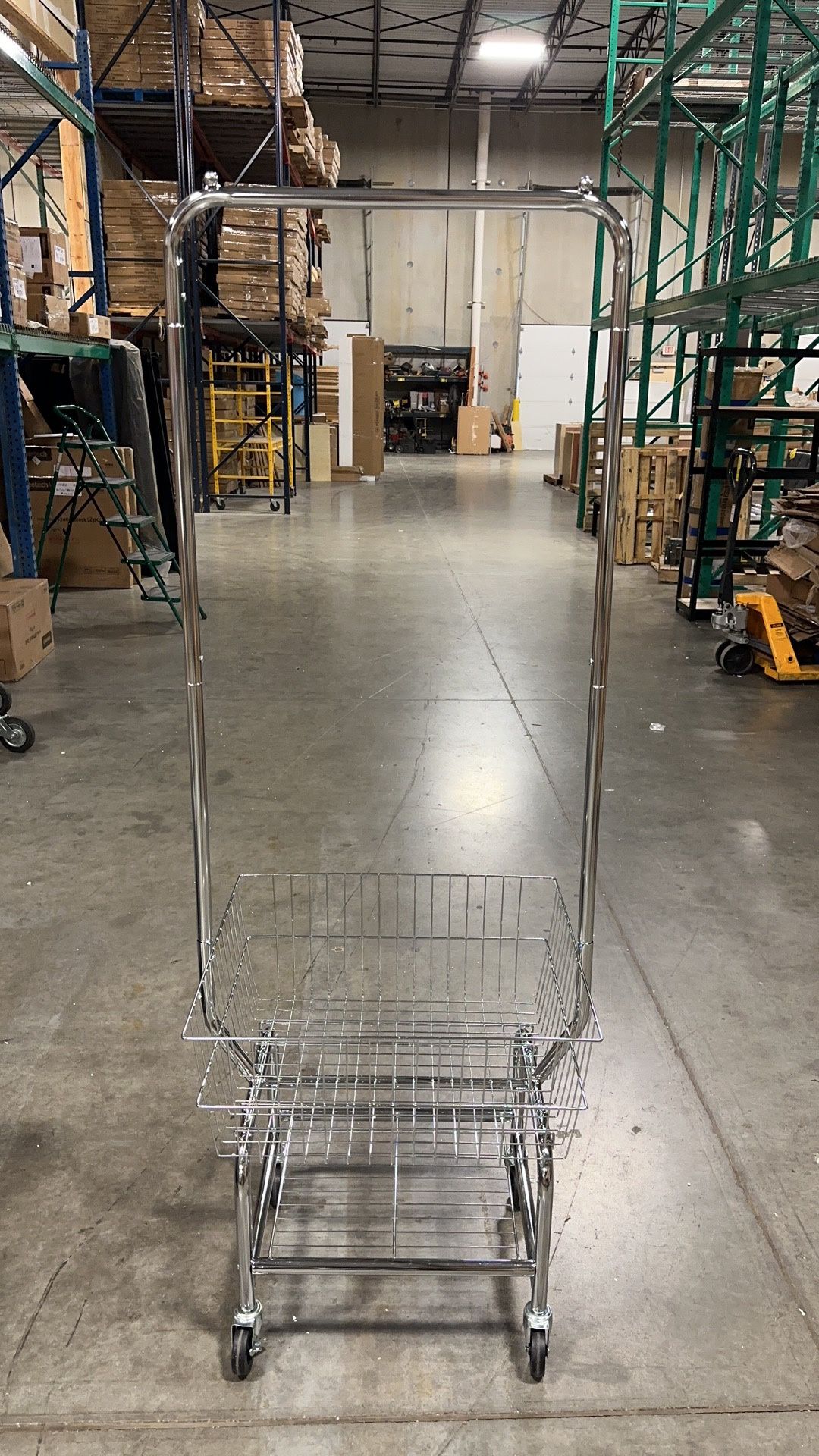 #032418 Wire Commercial Rolling Laundry Cart Bulter Garment Rack,Laundry Butler Storage Rack,w/Hanging Drying Rack Wash Basket/Bag Mesh Collapsible Ra