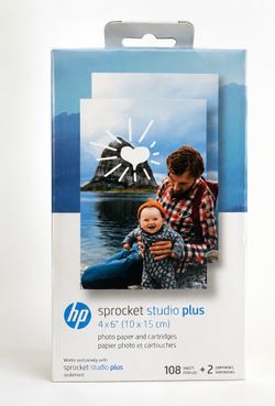 NEW HP Sprocket Studio Plus 4x6 Photo Paper Bundle – 108 Sheets + 2 Cartridges