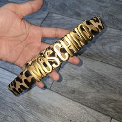 Moschino Calf Hair Leopard Print Belt 