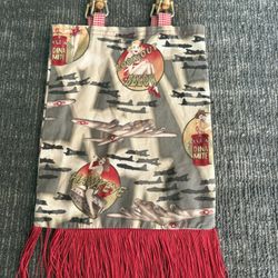 Vintage Whitney Avenue San Francisco Bamboo Handle Fringe Pinup Airplane Bag Y2K