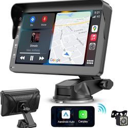 7" HD Double Din Car Stereo，Portable Wireless Apple Carplay & Android Auto with Voice Control，Multimedia Player with Backup Camera，Touchscreen Car Rad