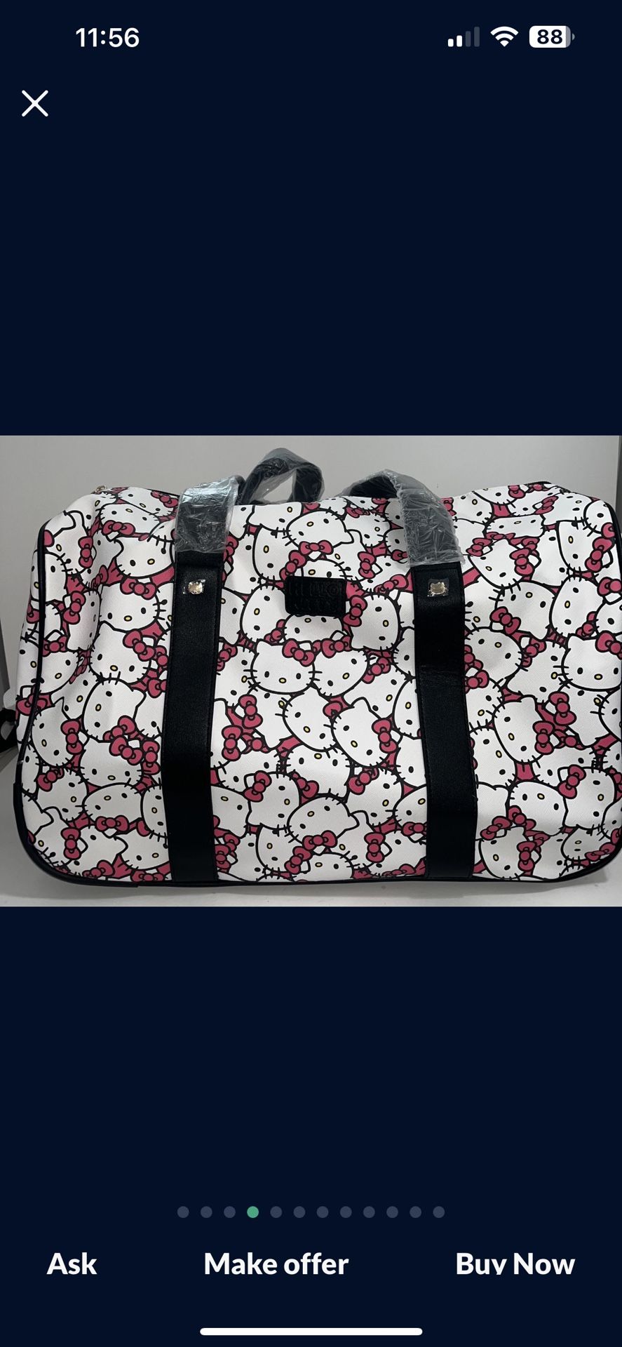 Hello Kitty White, Pink Rolling Duffel Luggage Bag Suitcase NWT