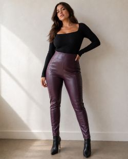 Athleta Delancey Gleam Moto Tight L Burgundy Plum Shimmer Leggings High Rise Zip