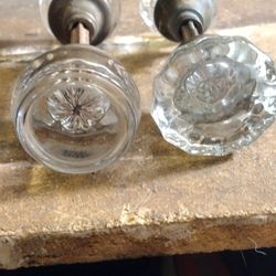 Antique Glass Crystal Door Knobs Two Sets 