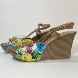 SO Serina Floral Print Sling Back Wedge