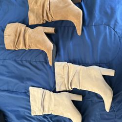 (2) Mid Calf Suede Boots - 7 1/2 Size