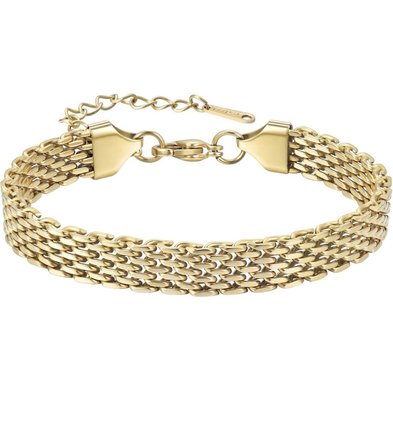 14K gold bracelets for women Adjustable gold plated Link Bracelets - Non Tarnish, Waterproof Mesh & Bangle Bracelets Lightweight Trendy Chunky Chain