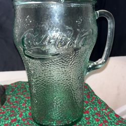 Vintage Coca- Cola 64 Ounce Green Pebbled Glass Pitcher