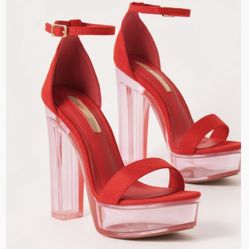Red Platform Chunky Heels 