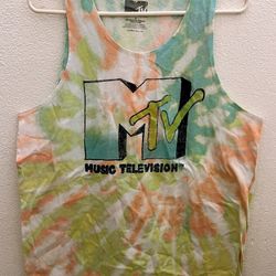 Vintage Look MTV Music TV Tank Top Unisex LarTie Dyed yellow/Orange like new condition asking $15 Firm pick ups only No delivery No holds All sales ar