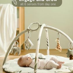 Fortella Baby Play Gym & Activity Mat, Machine Washable & Foldable Tummy Time Mat with 5 Detachable Toys, Certified Safe Newborn Essentials Gift for B