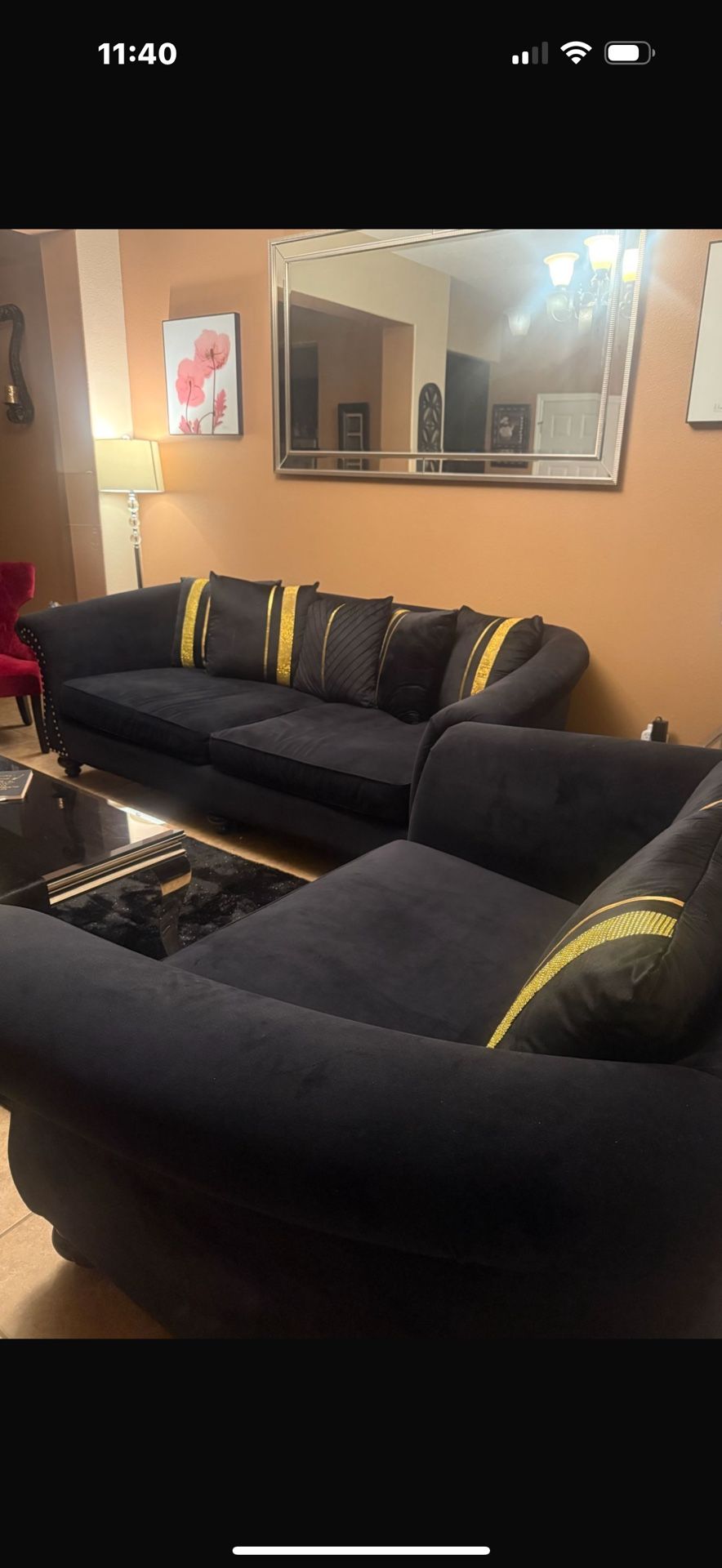 Elegant Black & Gold Sofa - Like New