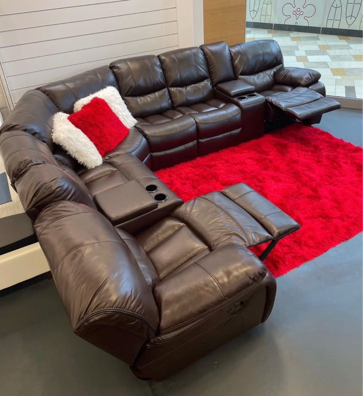 Madrid Brown leather reclining sectional only $1399. Easy finance option. Same-day delivery.