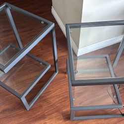 Modern Gray Glass End Tables (Pair)