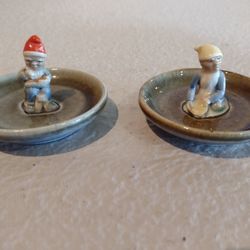 2 Vintage WADE Irish Porcelain Leprechaun Elf Trinket Dishes