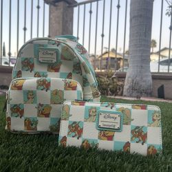 Disney Classics Mint Checkered All Over Print Mini Backpack & Flap Wallet