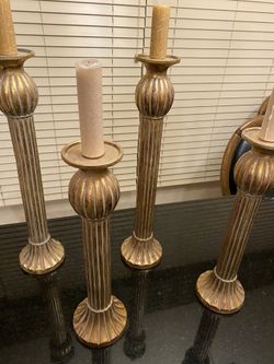 Four Solid Wood Candle Sticks