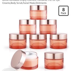 8pcs 50g/1.7oz Rose Gold Glass Cream Jars Round Lotion Bottle Refillable Empty Cosmetic Container Pot for Eye Creams,Body Scrub,Facial Mask,Ointments