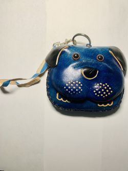 New Handmade Blue Leather Bulldog Coin Wallet