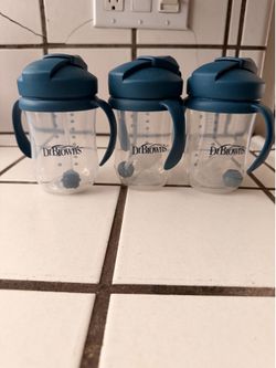 Dr. Brown's Milestones Baby's First Straw Cup, Training Cup with Weighted Straw, 9 oz Dark Blue
