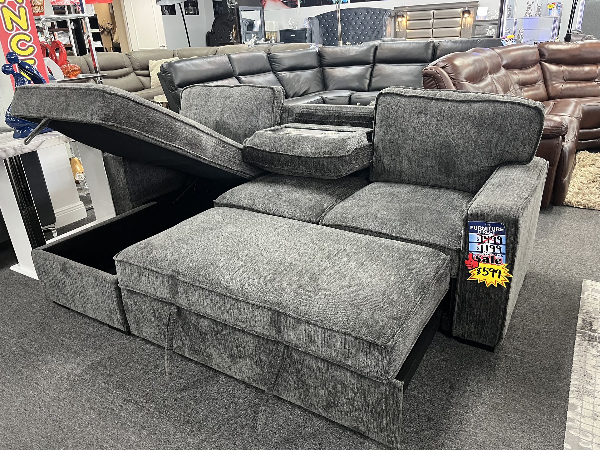 🐣🐣 Easter Final Sale On Sleeper Sofa With USB, Chaise Lounge & Drop Down Cup Holder !! $599 🐣🐣