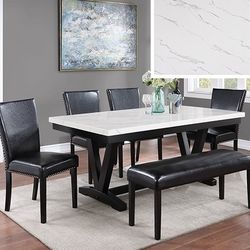 Brand New Black & White 6pc Dining Table Set w Marble Top 