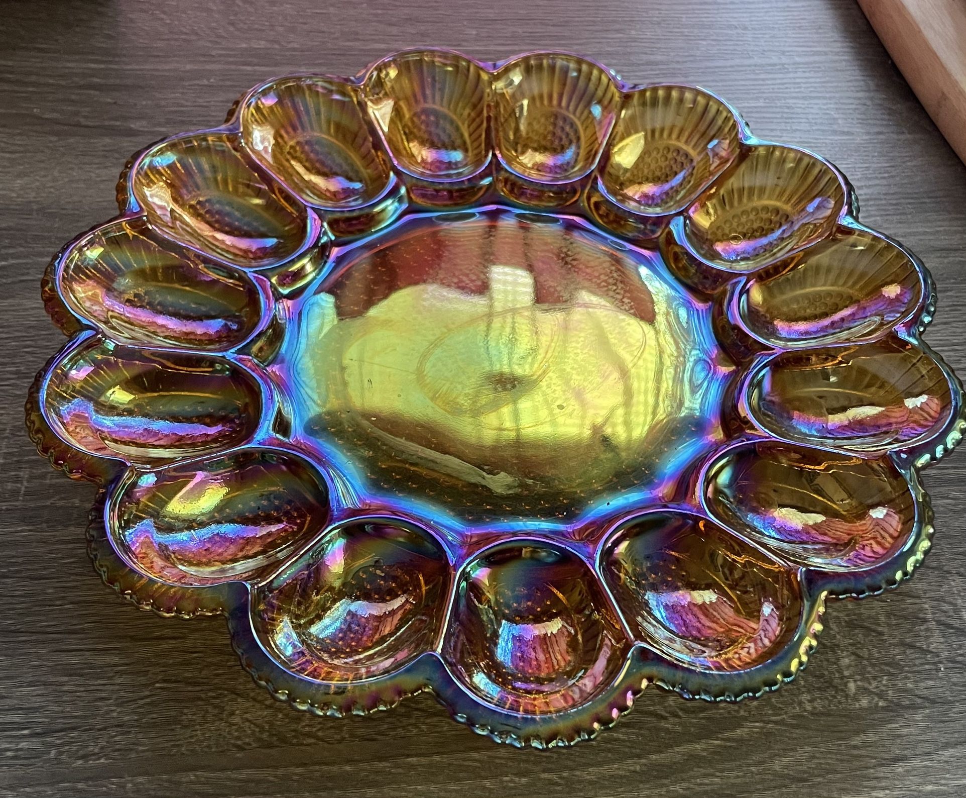 Vintage 60s Indiana Amber Glass Deviled Egg Server Plate 