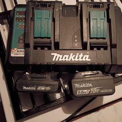 Makita Batteries And Double Port Charger 