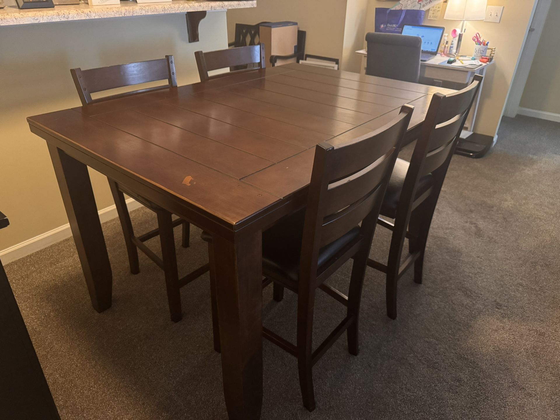 Bar Height Wooden Dining Table W/ Leaf In Box