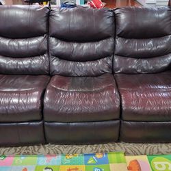 Ashley Real Leather Powered Recliner Couch For Sale.  Read Description 