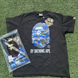 bape shirt blue and black