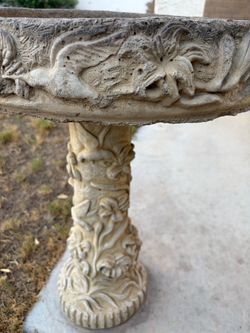 Concrete Bird Bath with Floral Relief