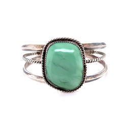 Large Sterling Silver Green Turquoise Cuff