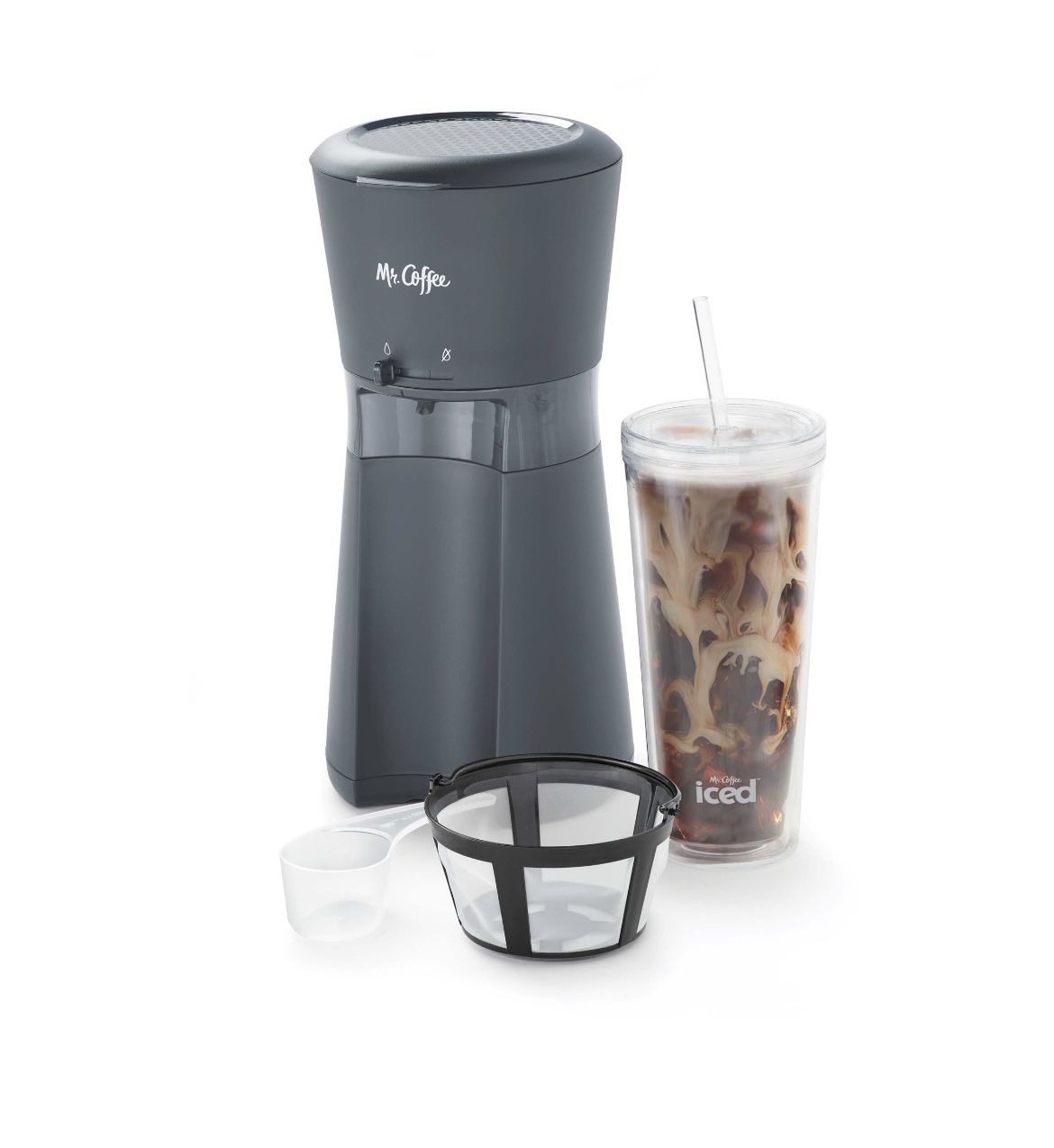 Mr. Coffee® Iced™ Coffee Maker with Reusable Tumbler and Coffee Filter, Dark Grey