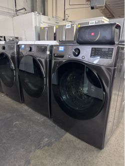 Brand New LG Front Load Washer & Gas Dryer Set Black Steel — Selling ASAP | 50% OFF