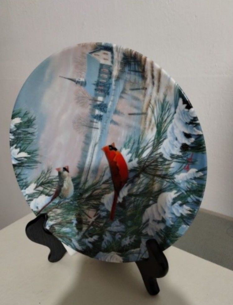 1990 SAM TIMM COLLECTION - CARDINALS IN WINTER - PORCELAIN PLATE