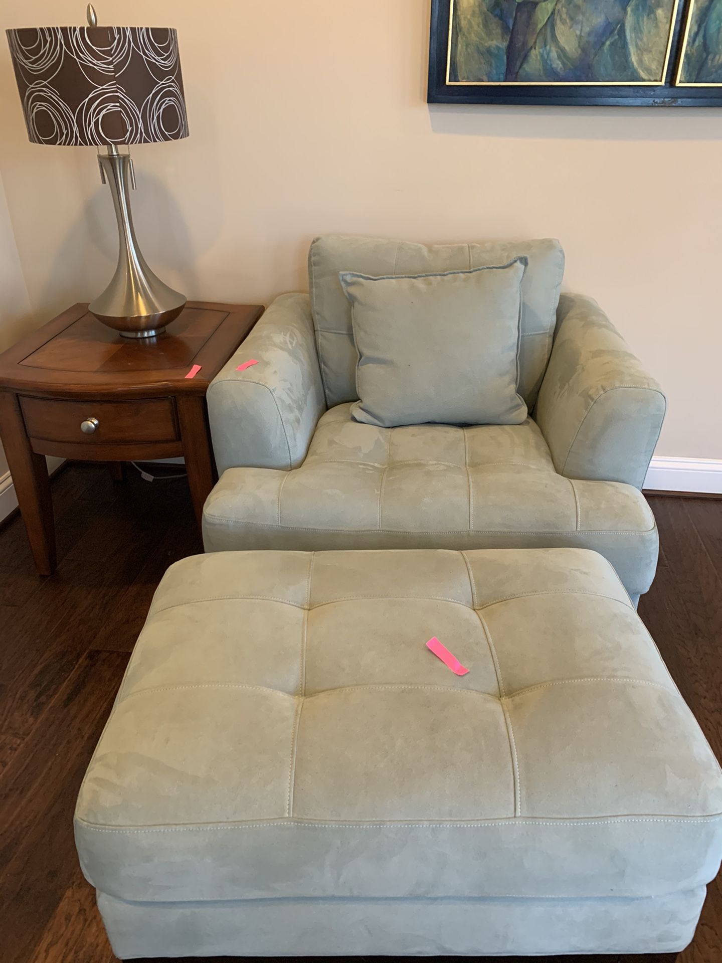 Cindy Crawford for Rooms to Go suede chair and ottoman