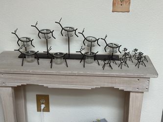 Metal Flying Reindeer Votive Candle Holders Black Sculpture Christmas decorations 