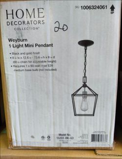Home Decorators weyburn 1 light pendant light fixture in black and gold  (cage is black and bulb base is gold)