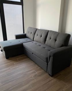 Gray Tufted Sectional Sofa with Chaise