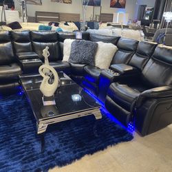 Gorgeous Power Reclining Sectional With Led Lights Huge Summer Sale!!!