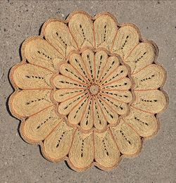 Vintage 3 Foot Floral Shaped Sissal Rug