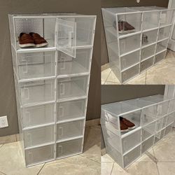 New In Box 12 PC 14Lx11Dx8.5H Inch XL Large Shoe Storage Protector Stackable Organizer Box Fit Up To US Men 14 
