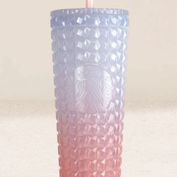 Pink Gradient Cold Cup With Flower Straw Topper